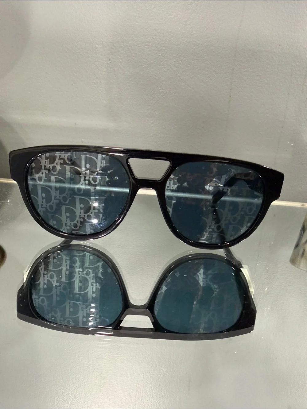 Dior Black Sunglasses with Blue-Tinted Logo Lenses